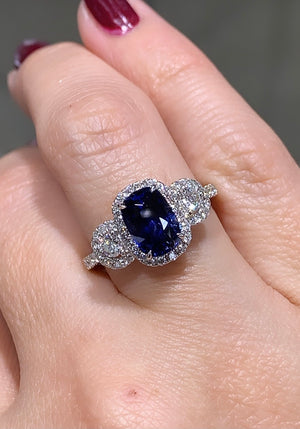 Blue Sapphire and Diamond Engagement Ring 14K White Gold,sapphire Diamond  Ring,blue Engagement Ring,cluster Sapphire and Diamond Ring - Etsy